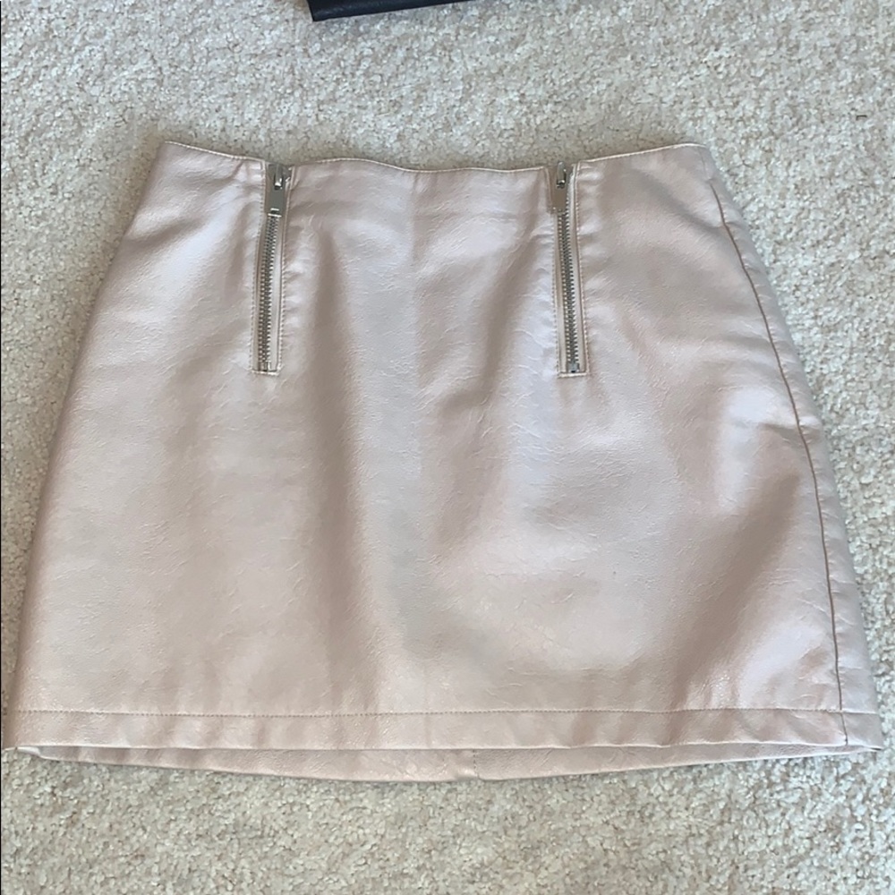 Tan Leather Skirt with Zippers